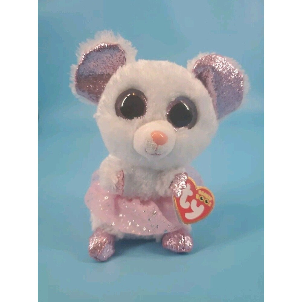 Ty Silk Beanie Boos Nina the White Ballerina Mouse Plush Toy Stuffed Animal 6"